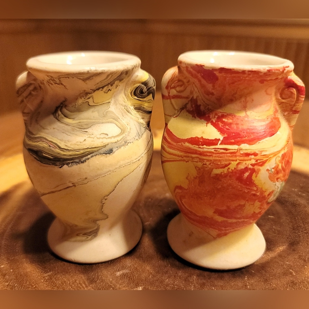 Antique 1920s Morton End Of Day Pottery Mini Vases Set Of 2